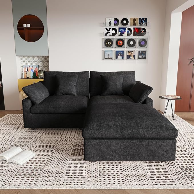 JACH Sectional Couches for Living Room, Cloud Sectional Couch with Deep Seat, Love Seat Modular Sofa with Chaise, Covers Removeable & Washable, Sofas Furniture for Living Room, Black