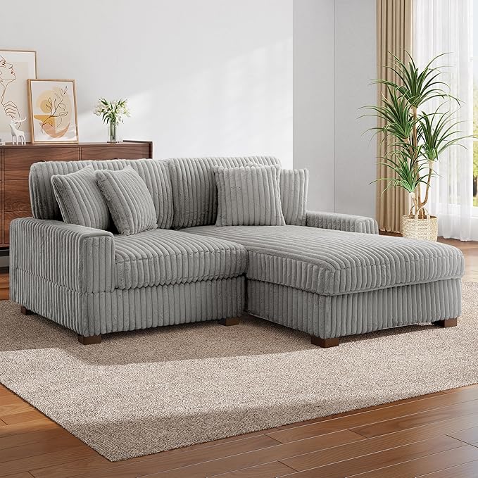 Cloud Sectional Couch with L-Shape Chaise, Modern Modular Sofa with Deep Seat, Upholstered Couches for Living Room Bedroom, Light Grey