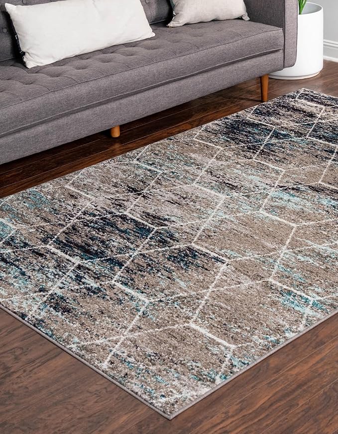 Unique Loom Trellis Frieze Collection Area Rug - Geometric (10' x 13', Blue Multi/ Ivory)