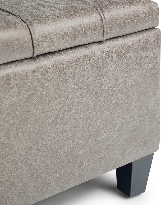 SIMPLIHOME Harrison 36 inch Wide Transitional Square Coffee Table Storage Ottoman in Distressed Grey Taupe Vegan Faux Leather, Assembled, For the Living Room and Bedroom