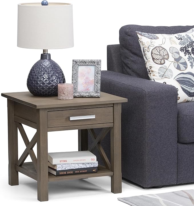 SIMPLIHOME Kitchener SOLID WOOD 21 inch Wide Square Contemporary End Side Table in Farmhouse Grey for the Living Room and Bedroom