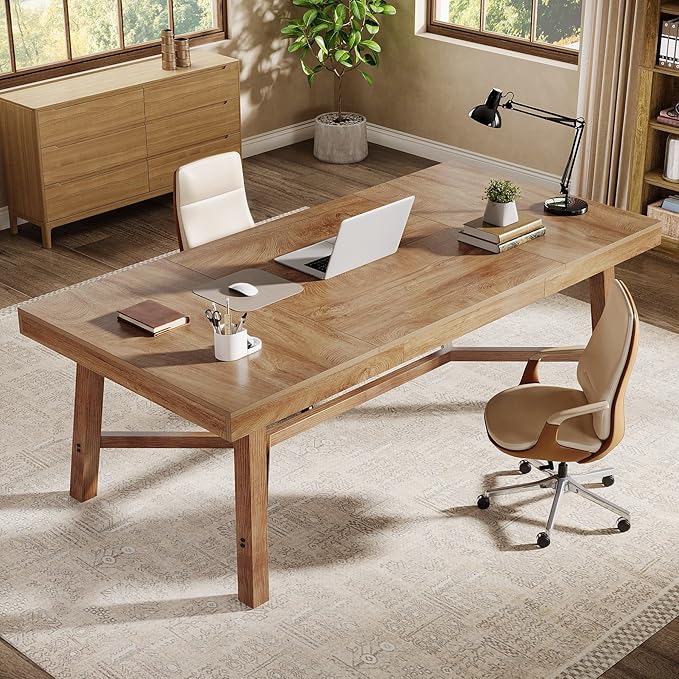 Tribesigns 71-Inch Executive Desk, Farmhouse Office Computer Desk with Sturdy Leg Structure, Rectangular Writing Table Business Furniture for Home Office