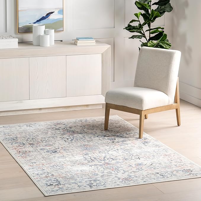 nuLOOM 6' Square Machine Washable Stain-Resistant Area Rug Medium Profile for Living Room, Bedroom, and Dining Room, Everlee Blue