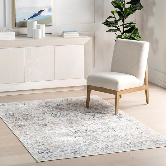 nuLOOM Everlee Medallion 3x5 Machine Washable Accent Rug for Living Room Bedroom Dining Room Entryway Kitchen, Blue/Ivory