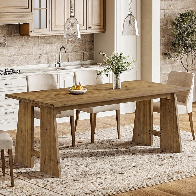 70.87" Dining Table, Solid Wood Kitchen Table for 6-8, Modern Rectangle Kitchen and Dining Room Furniture with Heavy Duty Legs, Wood Brown