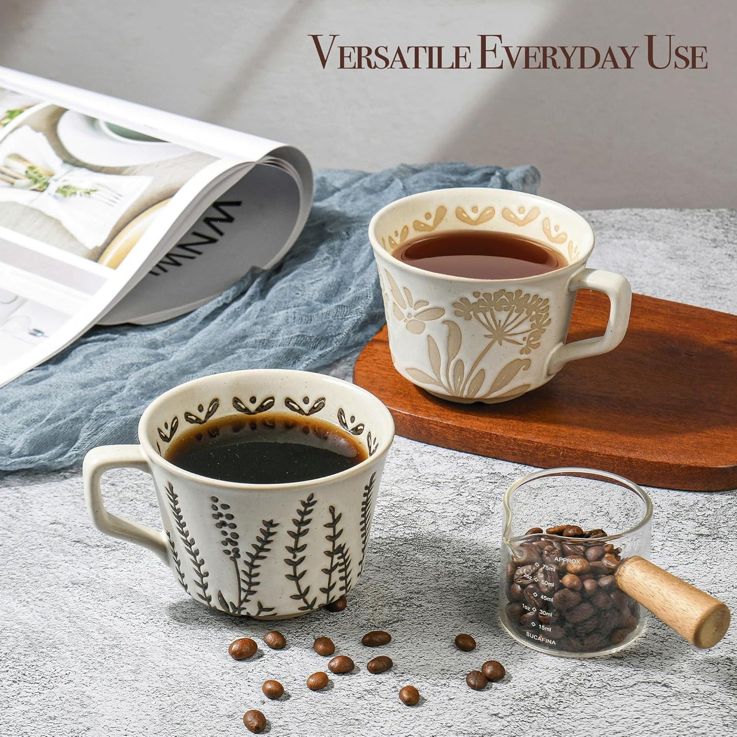 Ceramic Coffee Mug, 12 oz Novelty Unique Teacup with Large Handle, Stoneware Cup for Tea Mocha Latte Cappuccino Espresso (Butterfly)