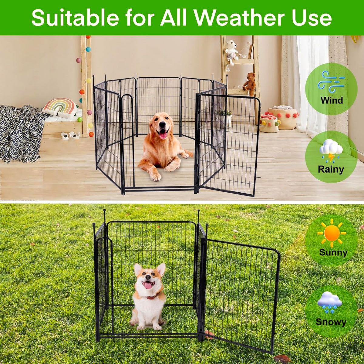 Tall Garden Fence,Wide Gate Low Threshold Fence for Garden, 32in(H) 4 Panels Total 8.9 Ft(L) Animal Barrier Fence, Flower Bed Fencing, Dog Fences Outdoor for Yard