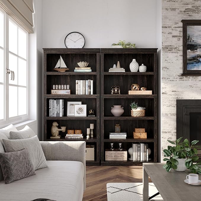 IDEALHOUSE 5 Tier Bookcase, Farmhouse Book Shelf with Storage, 71" Tall Book Case Wooden 5 Shelf Bookcase for Home Office, Living Room, Bed Room (Cherry, 67.4" H x 31.5" W x 12.8" D)