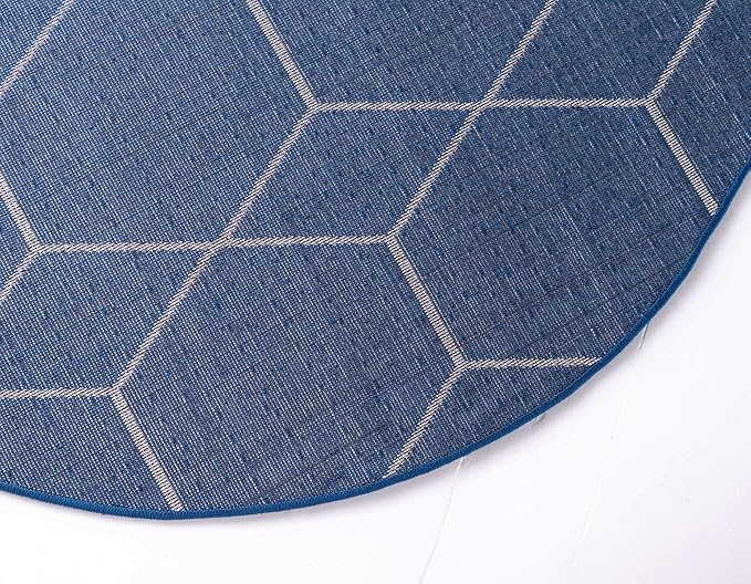 Unique Loom Trellis Frieze Collection Area Rug - Geometric (5' 1" Round, Navy Blue/ Ivory)
