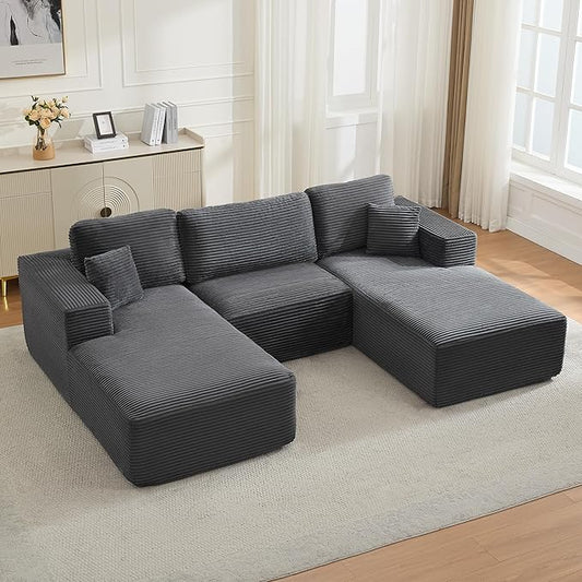 Modular Sectional Cloud Couch for Living Room,Modern Boneless Couche Set with Plush Corduroy,Comfy Floor Sofa with Memory Foam,Stupendous U Shaped Sofa,No Assembly Required,Grey