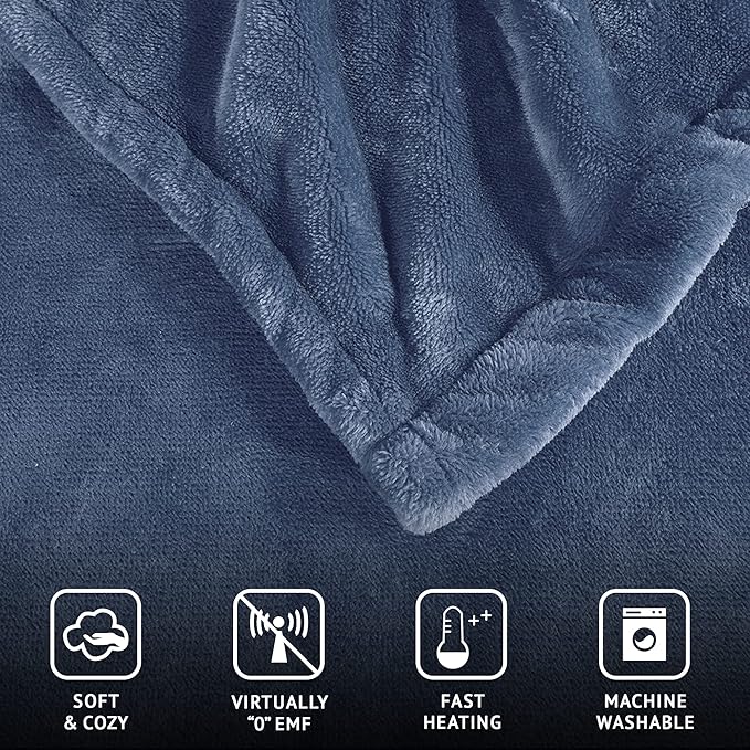 Beautyrest Heated Electric Blanket for Cold Weather, Fast Heating Heated Blanket, Auto Shut Off, Virtually Zero EMF, Multi Heat Setting, UL Certified, Sapphire Full (84 inx80 in)