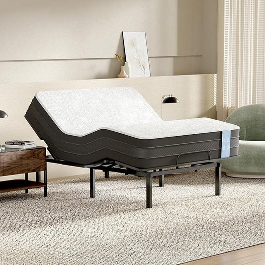 FLEXISPOT S2E-PRO Adjustable Bed Frame Base Queen with 10-Inch Cooling Gel Memory Foam Mattress, Head and Foot Incline, Zero Gravity, One-Touch Flat, 2 Memory Settings, Wireless Remote, Flashlight