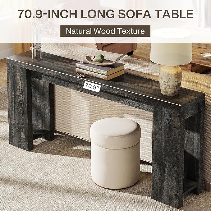 Tribesigns 70.9-Inch Long Console Table, Farmhouse Wooden Entryway Sofa Table Behind Couch, Narrow Entry Console for Living Room, Hallway, Entrance, Foyer, Black