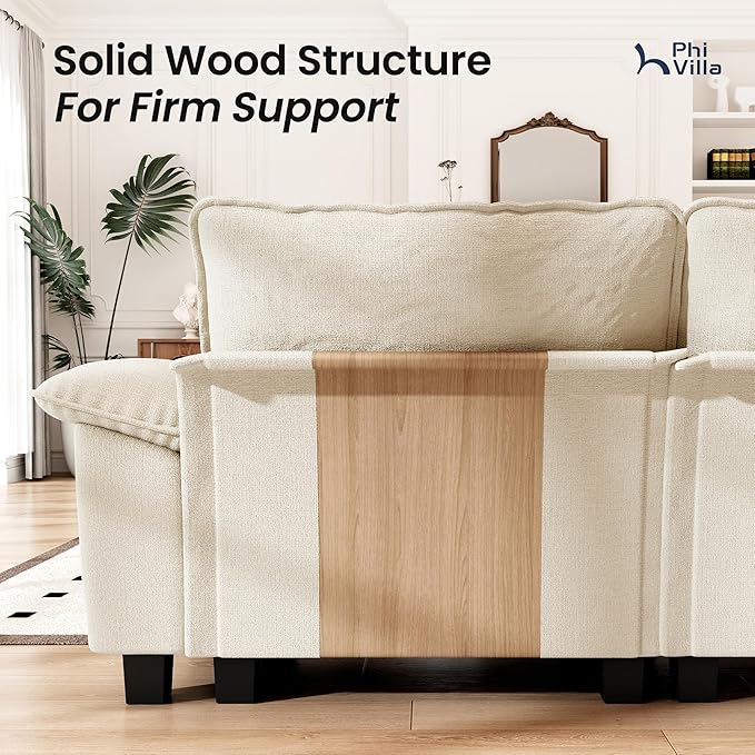 PHI VILLA Cloud Modular Couches Sets, 3 Pieces Large Sectional Sofa Set with Loveseats & Single Sofa, 6-Seater Upholstered Couch for Living Room, Chenille Fabric, Beige