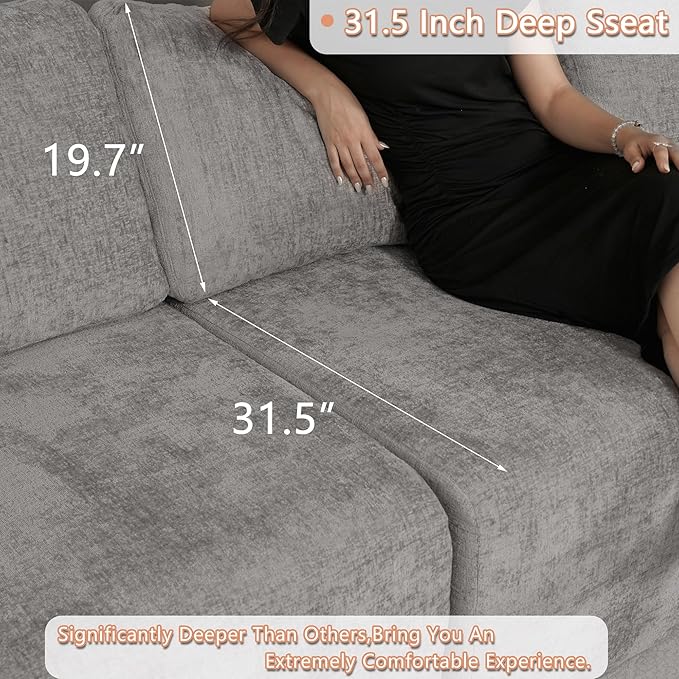 EASE MOOSE Sectional Cloud Couch for Living Room, L-Shaped Modular Boneless Sofa, Modern Cloud Sofa with Fluffy Foam, Oversized 4-Seater Deep Sofas with Ottoman for Apartment, Chenille (Light Grey)