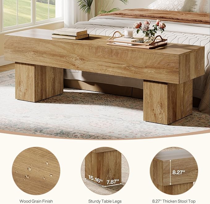Tribesigns 63“ Extra Long Dining Bench, Farmhouse Wooden Entryway Bench, Indoor End of Bed Bench for Bedroom, Living Room, Dining Room, Hallway, Light Brown