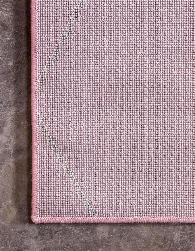 Unique Loom Trellis Frieze Collection Area Rug - Geometric (5' Square, Light Pink/ Ivory)