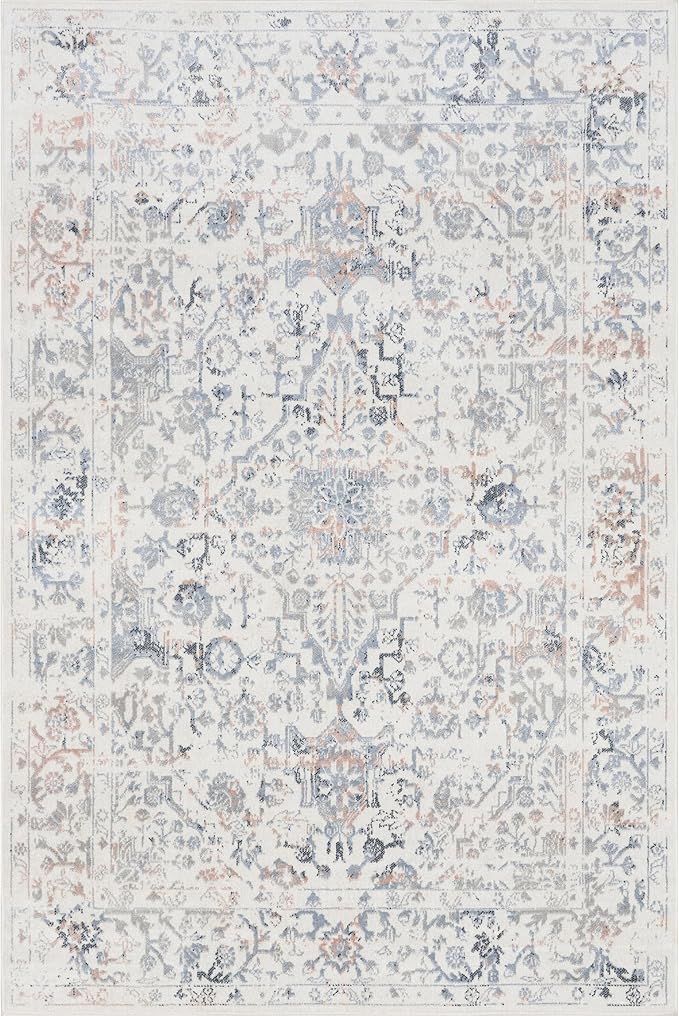 nuLOOM Everlee Faded Persian Machine Washable Area Rug - 9x12 Machine Washable Area Rug Traditional Light Beige/Ivory Rugs for Living Room Bedroom Dining Room Kitchen