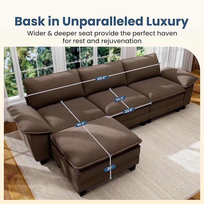 PHI VILLA Indoor Modular Sectional Couches Sets, 2-Piece Armless Sofa Set, 2-Seater Upholstered Couch for Living Room Small Spaces, Chenille Fabric, Taupe