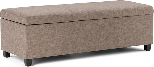 SIMPLIHOME Avalon Storage Ottoman Bench - 48 inch Wide Upholstered Linen Look Fabric Rectangular Lift-Top Ottoman in Fawn Brown, Contemporary Storage Bench for Living Room with High-Density Foam