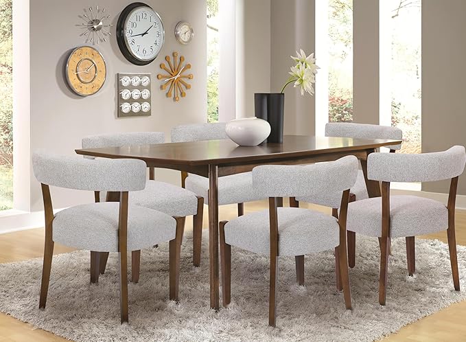 Modern Dining Chairs Set of 8, Walnut Upholstered Kitchen & Dining Room Chairs, Mid Century Modern Wooden Dining Chairs Oversized Sturdy Rounded Chairs Curved Back, Beige Fabric