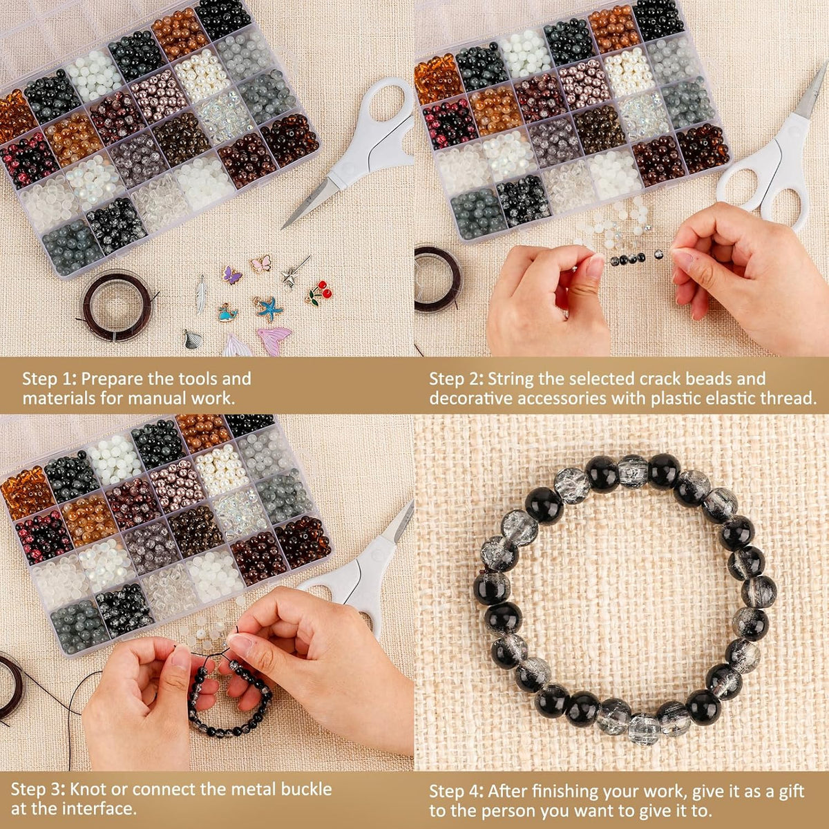 XSEINO About 1200PCS 6mm Glass Beads Bracelet Making Kit,24 Assorted Black and White Series Colorful Crystal Beads for Bracelet and Jewelry Making and DIY Crafts,Friendship Bracelets