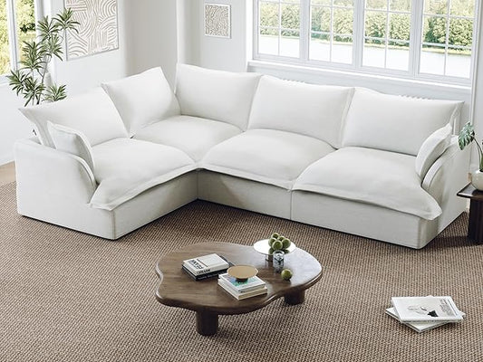 111” Oversized Modular Sectional Sofa, Comfy Down Fill Cloud Couch, L Shaped 4 Seater Couches with Washable Cover, Convertible Sectional Couches for Living Room, Cream White
