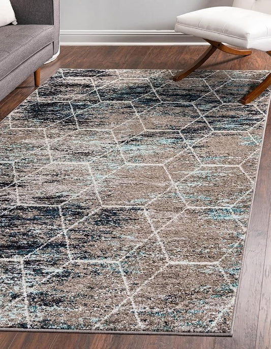 Unique Loom Trellis Frieze Collection Area Rug - Geometric (2' x 3', Blue Multi/ Ivory)