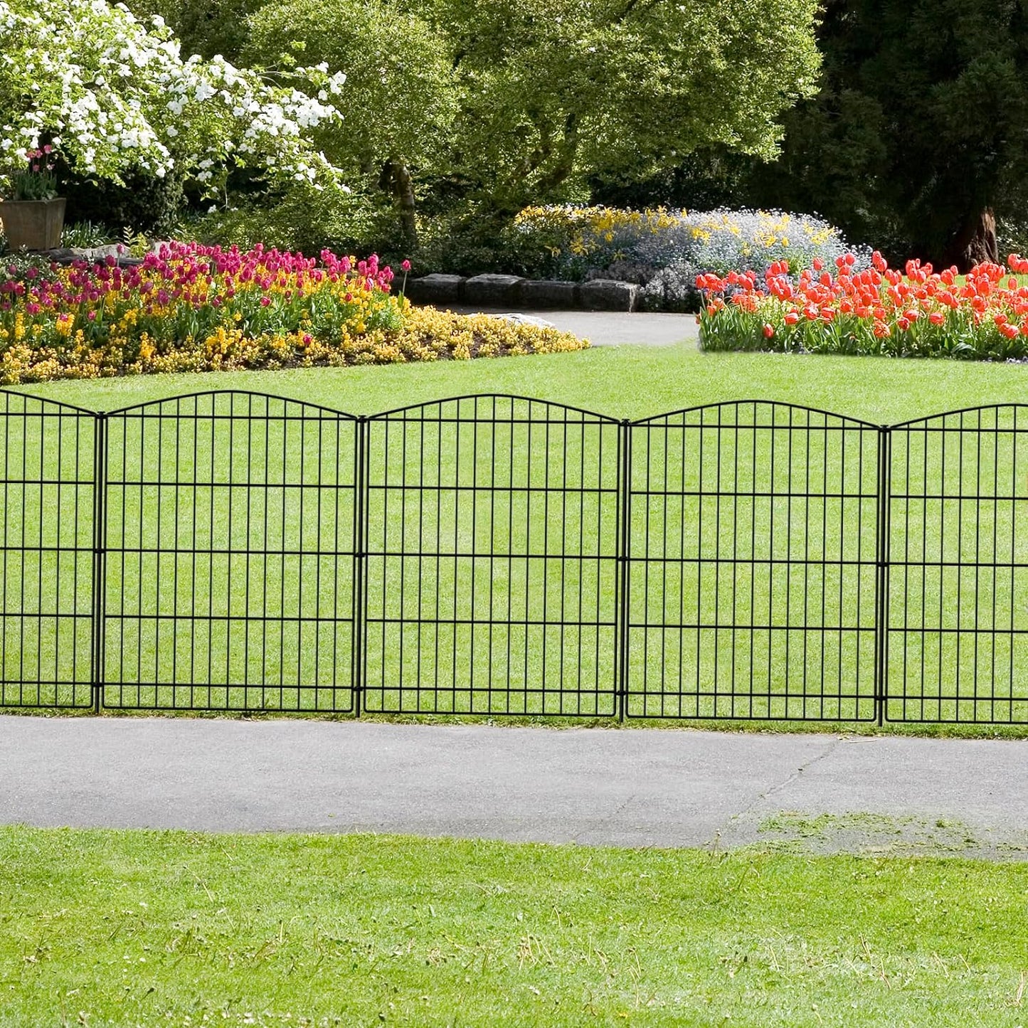 INJOPEXI Garden Fence 6 Panels 11.8ft (L)×30in (H) Decorative Garden Fences with 6 Panels Rustproof Wire No Dig Garden Fence Animal Barrier Fencing Outdoor for Backyard Patio - Without Fence Gate