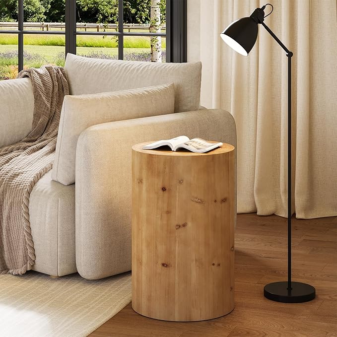 LITTLE TREE Small End Table, Wood Round Drink Table, Farmhouse Side Table for Small Spaces, Modern Plant Stand, Accent Cocktail Table for Living Room, Bedroom Nightstand, Wooden Pedestal Natural