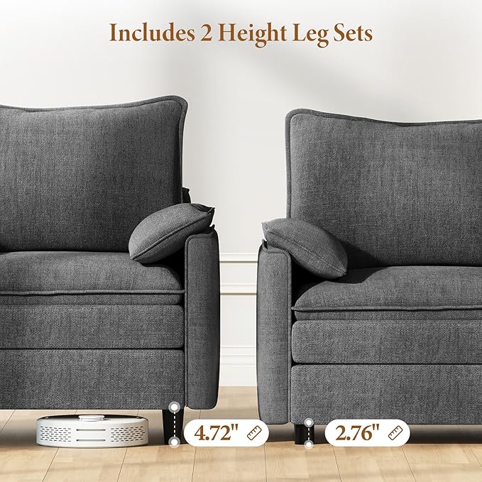 Vesgantti 108" V-Shaped Corner Couch Sectional, 7 Seat Customizable Modular Cloud Couches with Movable Ottoman, Chenille Deep Seat Sofa Set with Chaise for Living Room, Bedroom and Apartment, Gray
