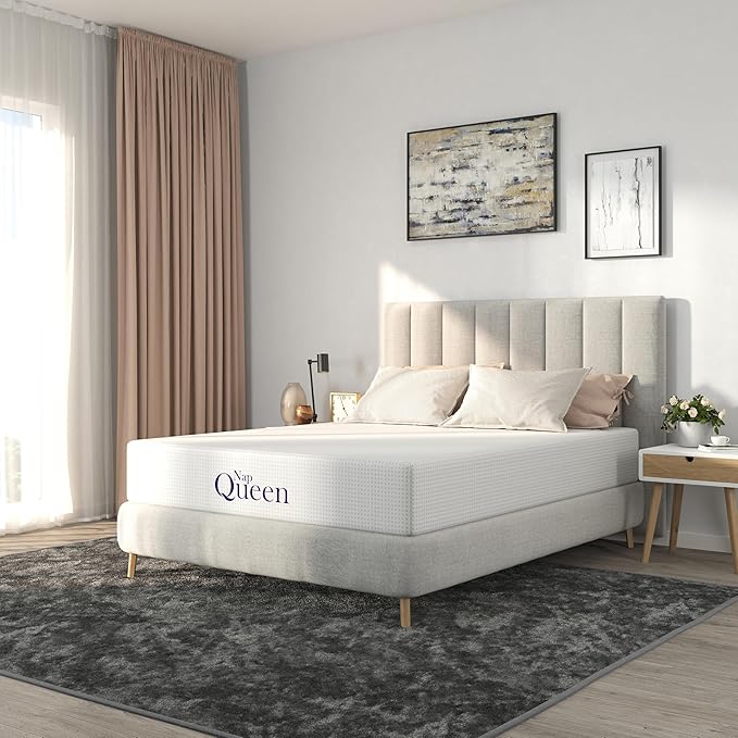 NapQueen 8 Inch Queen Size Mattress, Bamboo Charcoal Memory Foam Mattress, Bed in a Box, White