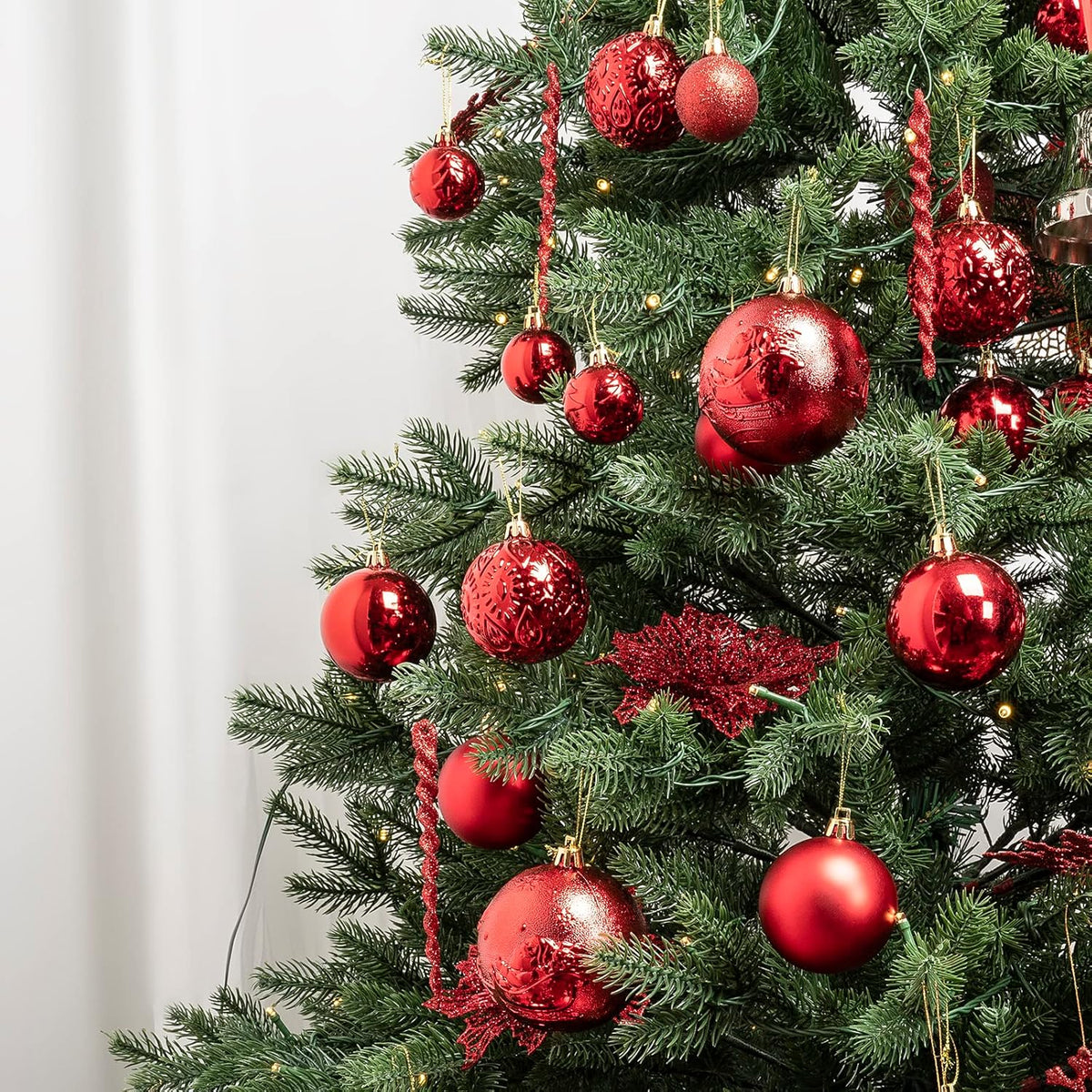 41PCS Christmas Ball Ornaments for Christmas Tree Decorations, Xmas Tree Red Shatterproof Ball Ornaments with Hanging Loop for Holiday and Party Decoration