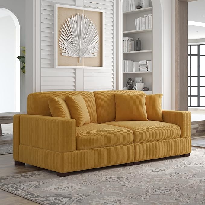 Modular Sectional Couches for Living Room, 82.6" Modern Loveseat 2-Seater Sofa Couch, Upholstered Couches for Living Room Bedroom, Orange