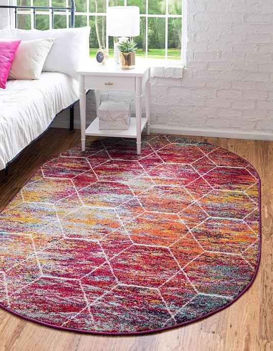 Unique Loom Trellis Frieze Collection Area Rug - Geometric (4' x 6' Oval, Multi/ Ivory)