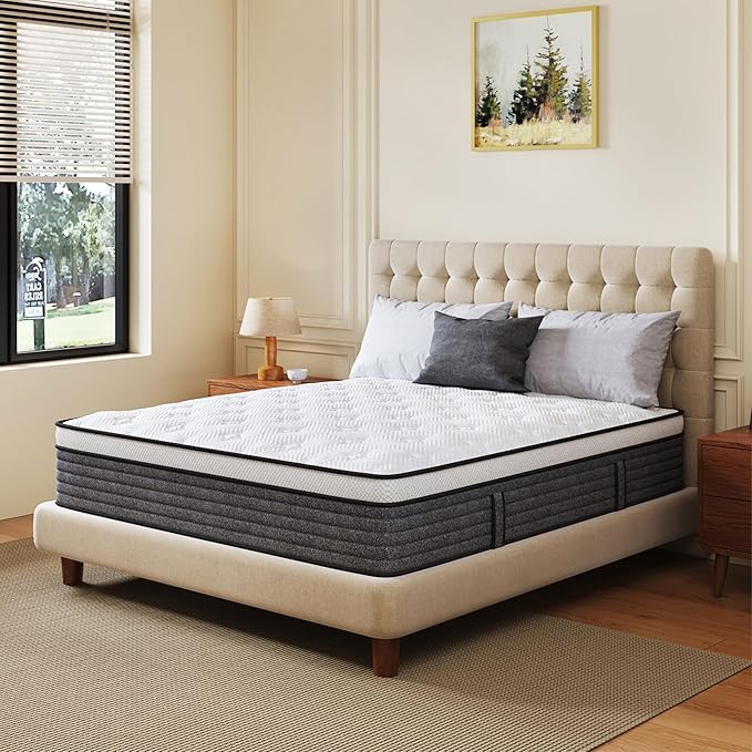 CH CHARME HOUSE Full Size Mattress, 14 Inch Full Hybrid Mattress in a Box, Medium Feel Foam and Individual Pocket Springs, Extra Edge Support, Pressure Relief, CertiPUR-US