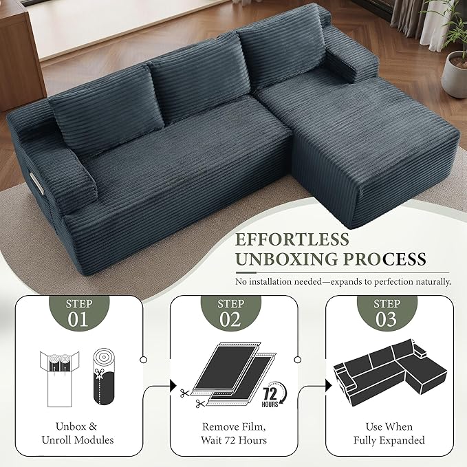 96''Sectional Couches for Living Room,Modern Modular Sectional Sofa,Upholstered Boneless Couch with Pockets,Comfy Cloud Couch with L Shaped Chaise (Dark Grey, 96''W Right Facing Chaise)
