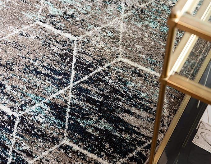 Unique Loom Trellis Frieze Collection Area Rug - Geometric (5' Round, Blue Multi/ Ivory)