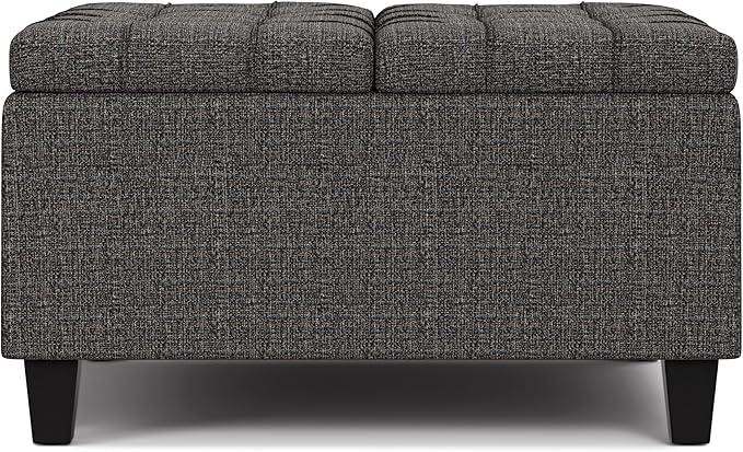 SIMPLIHOME Harrison 30 inch Wide Transitional Square Small Coffee Table Storage Ottoman in Ebony Tweed Polyester, Assembled, for The Living Room and Bedroom