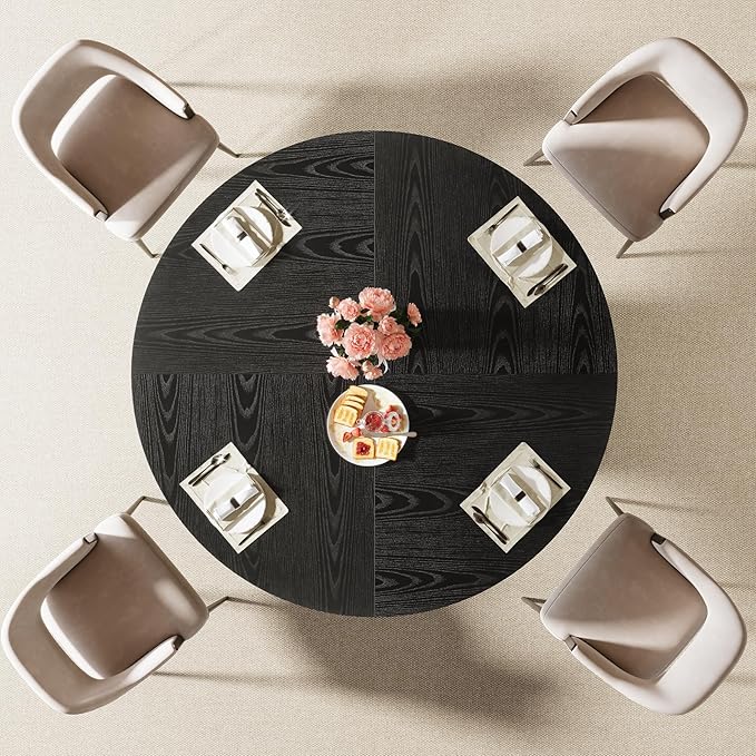 Tribesigns Round Dining Table for 4-6, 47-Inch Modern Circle Kitchen Table with Fluted Round Base, Farmhouse Wood Dinner Table for Dining Room, Kitchen, Living Room, Black