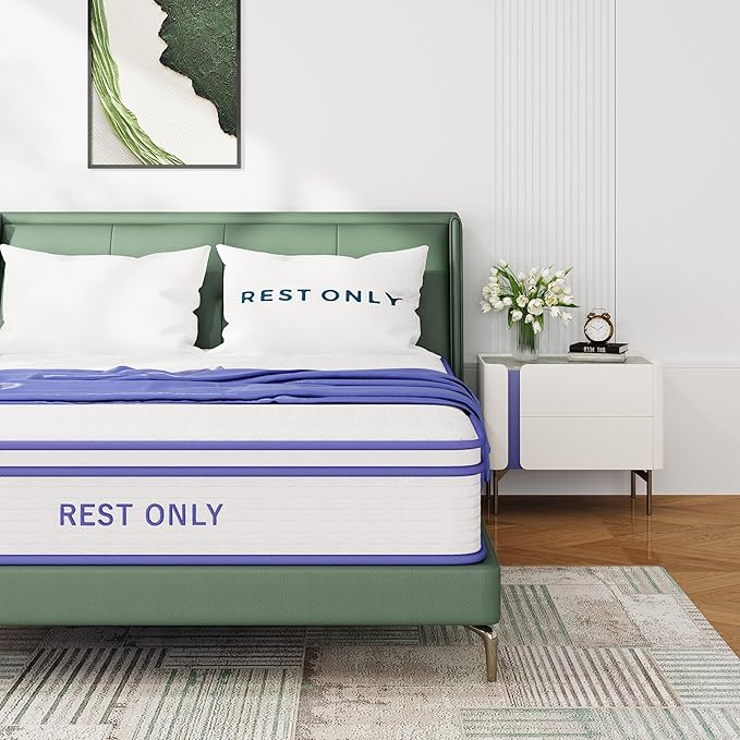 Twin XL Mattress 12 Inch, Rest Only Hybrid Twin Mattress in a Box, Memory Foam with Pocket Springs, Medium Firm, Motion Isolation, Pressure Relief, for Kid's Room
