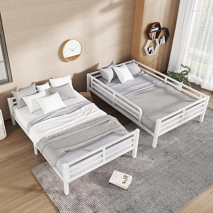 Bellemave Full XL Over Full XL Bunk Bed with Headboard and Build in Ladder, Heavy Duty Bunk Beds with Guardrail, Convertible Bunk Bed, Easy Assemble, Mattress Not Included, White