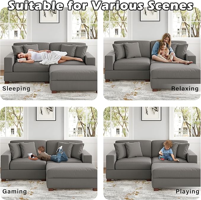 Modular Sectional Couches for Living Room, Modern Loveseat 2-Seater Sofa Couch with Ottoman, Upholstered Couches for Living Room Bedroom, Light Grey