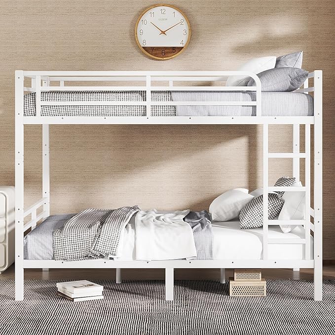 Bellemave Full XL Over Full XL Bunk Bed with Headboard and Build in Ladder, Heavy Duty Bunk Beds with Guardrail, Convertible Bunk Bed, Easy Assemble, Mattress Not Included, White