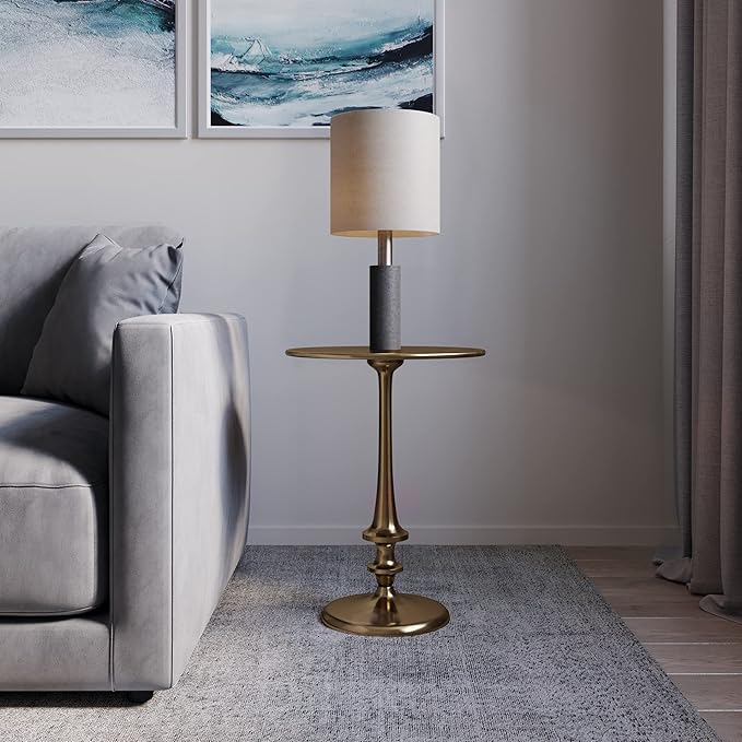 Lavish Home Side Table - Iron Pedestal Table with Antique Gold Finish for Couch, Loveseat, Entryway, or Bed - Vintage Living Room Furniture