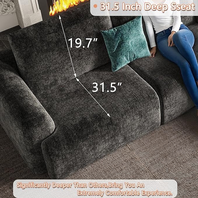 EASE MOOSE Oversized Sectional Cloud Couch, 9-Seat Modular Boneless Sofa Set with Deep Seat, No-Assembly Chenille Sofa for Living Room, Dark Grey