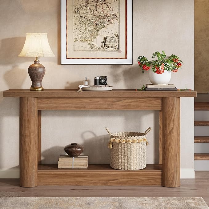 Tribesigns 63-Inch Farmhouse Console Table, Narrow Long Sofa Table Behind The Couch, 2-Tier Storage Entryway Furniture for Hallway, Entrance, Living Room, Rustic Brown