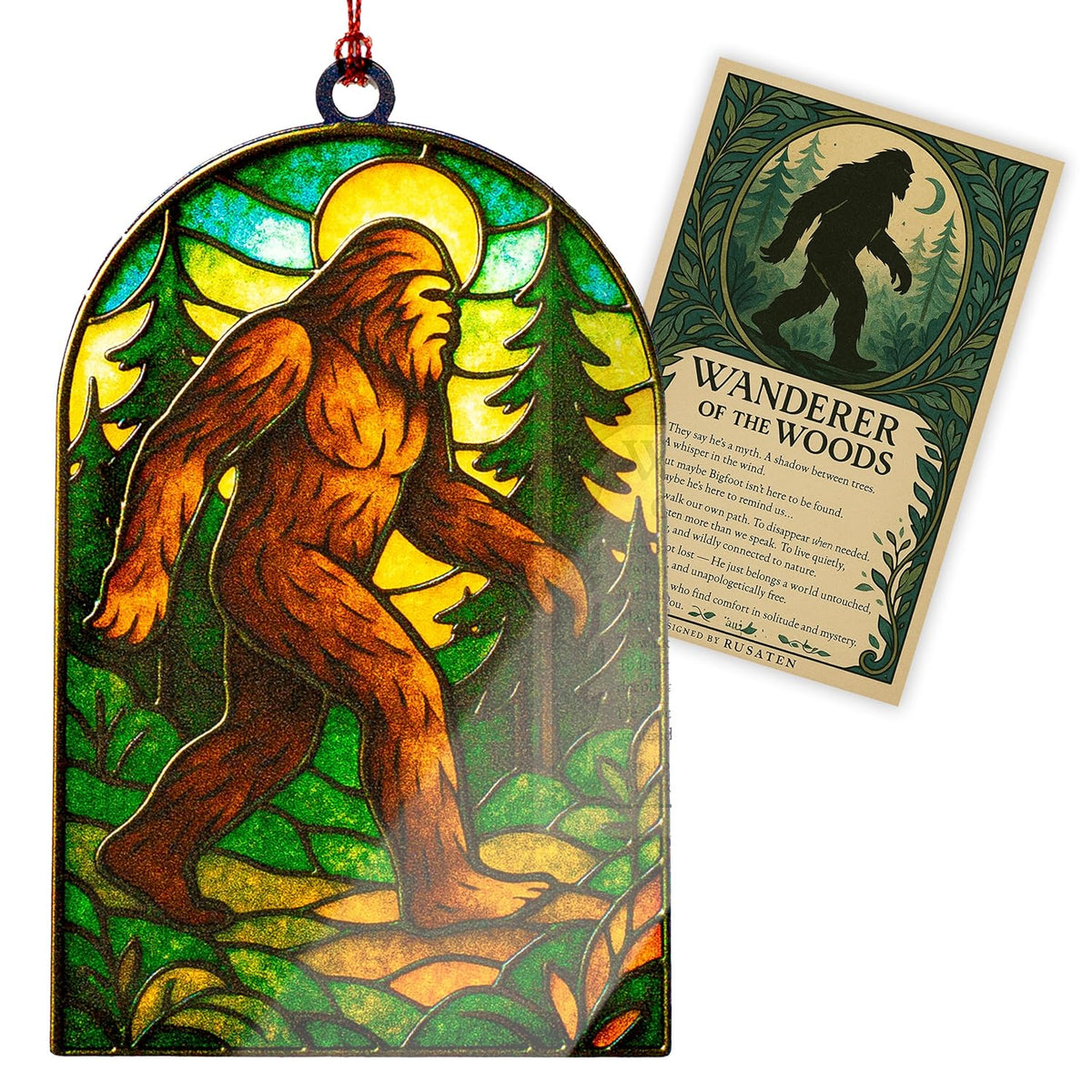 Bigfoot Gifts, Big Foot Sasquatch Gifts, Sasquatch Gifts, Bigfoot Ornament, Big Foot Card, Christmas Ornament 2025, Suncatcher Effect Stained Glass Window Hanging, Car Hanging Accessories