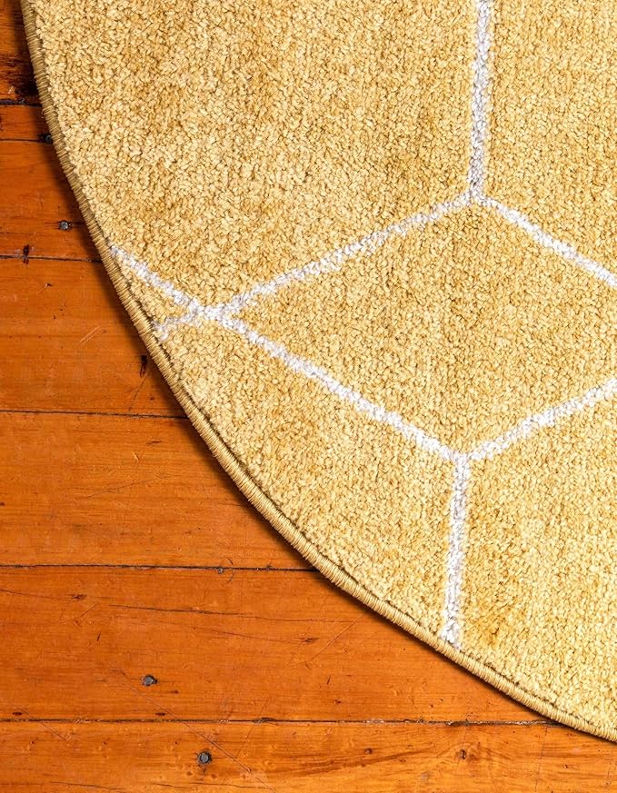 Unique Loom Trellis Frieze Collection Area Rug - Geometric (7' Round, Yellow/ Ivory)
