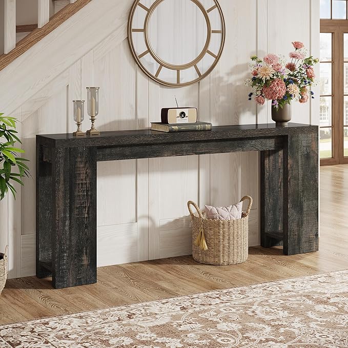 Tribesigns 70.9-Inch Long Console Table, Farmhouse Wooden Entryway Sofa Table Behind Couch, Narrow Entry Console for Living Room, Hallway, Entrance, Foyer, Black